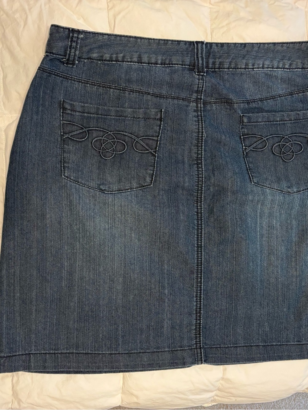 Christopher & Banks Blue Denim Mini Skirt with Embroidered Pockets